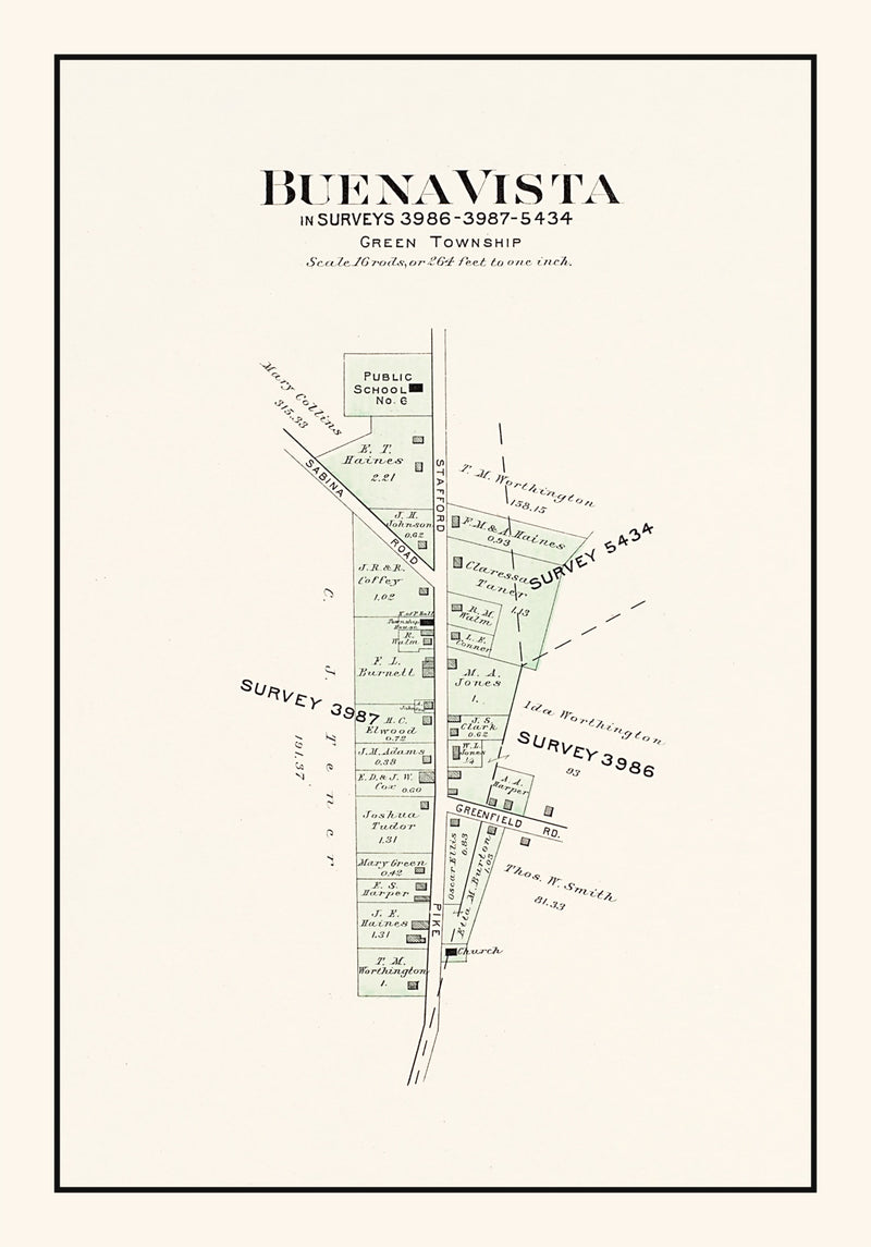 Size comparison using Vintage Map of Buena Vista, Ohio 1913