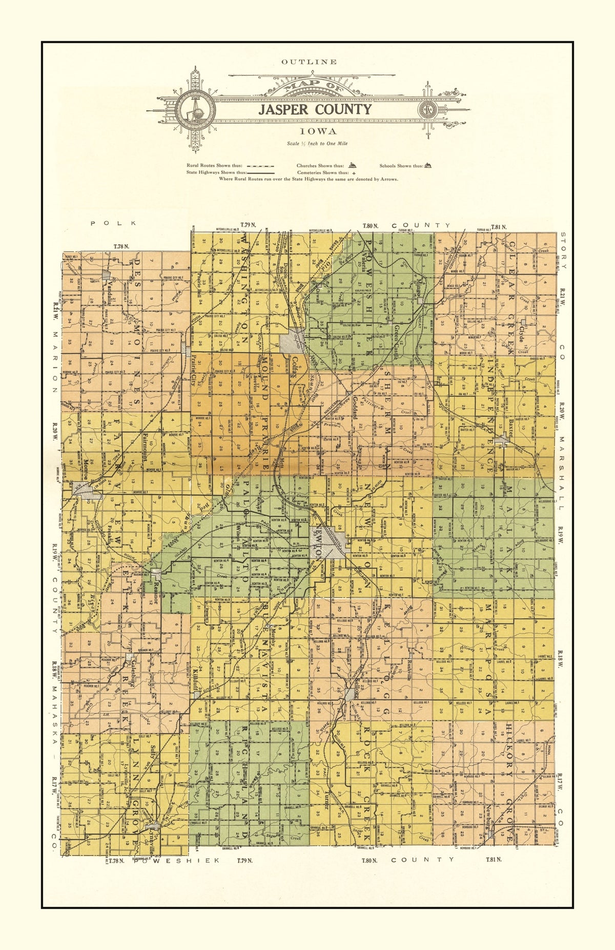 Preview of Vintage Map of Jasper County, Iowa 1914