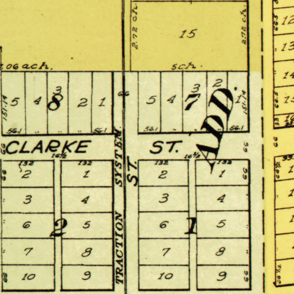 Restored historic details from the 1914 city map of Heyworth, Illinois