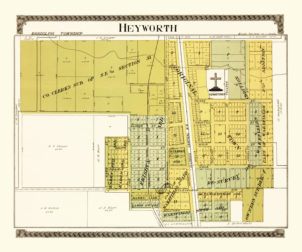 Vintage Map of Heyworth, Illinois 1914 print style example