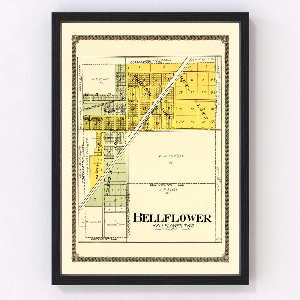 Bellflower Vintage Map 1914