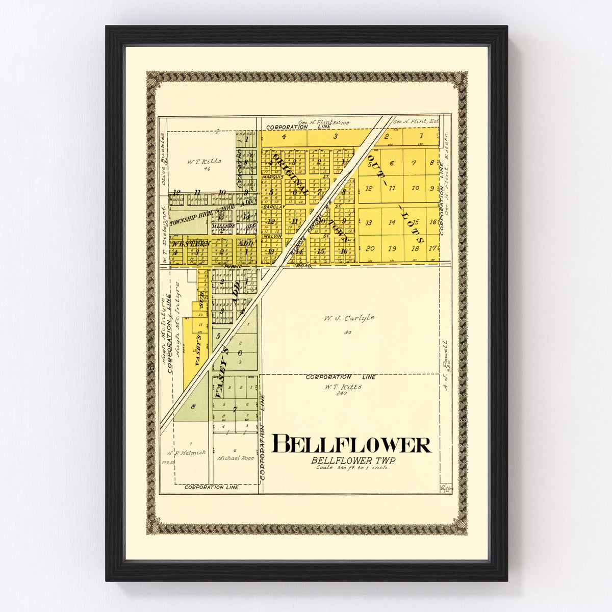 Bellflower Vintage Map 1914