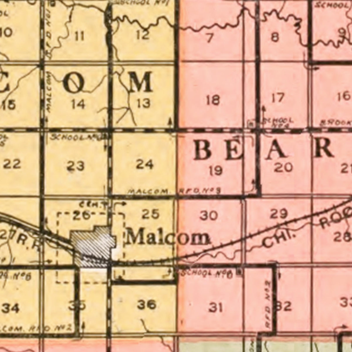 Restored historic details from the 1914 county map of Poweshiek County, Iowa