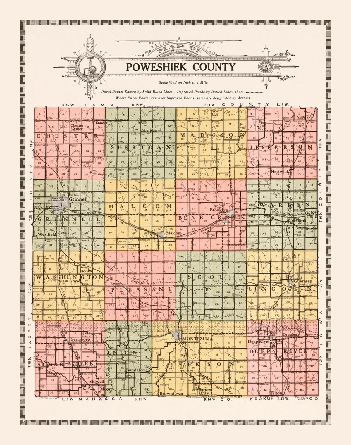 Preview of Vintage Map of Poweshiek County, Iowa 1914