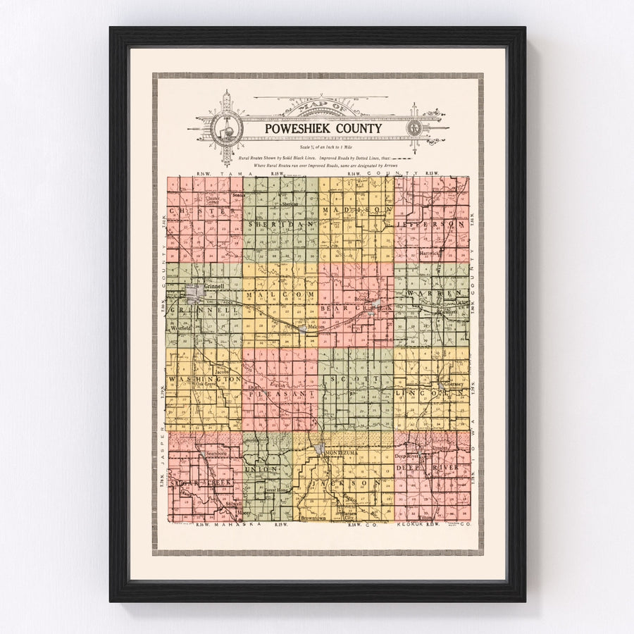 Poweshiek County Vintage Map 1914