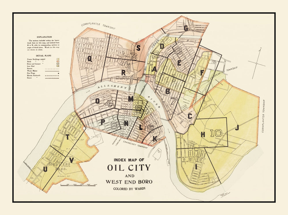 Vintage Map of Oil City, Pennsylvania 1915 print style example