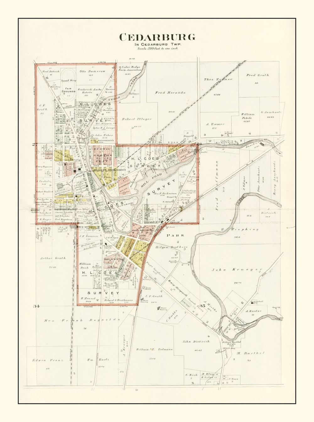 Vintage Map of Cedarburg, Wisconsin 1915 print style example