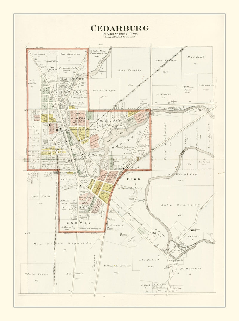 Size comparison using Vintage Map of Cedarburg, Wisconsin 1915