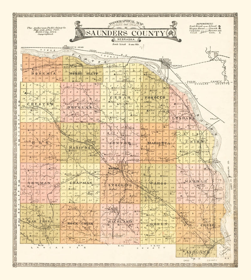 Size comparison using Vintage Map of Saunders County, Nebraska 1916