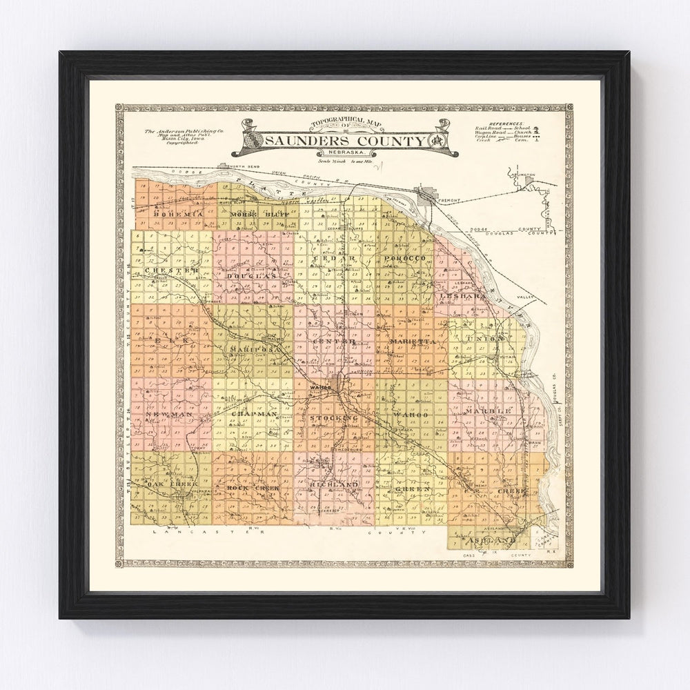 Saunders County Vintage Map 1916