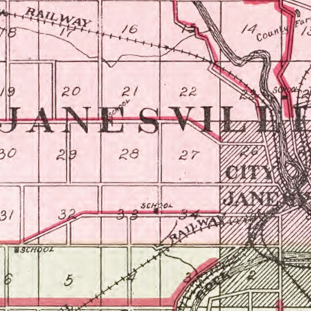 Restored historic details from the 1917 county map of Rock County, Wisconsin