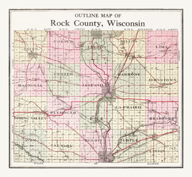 Size comparison using Vintage Map of Rock County, Wisconsin 1917