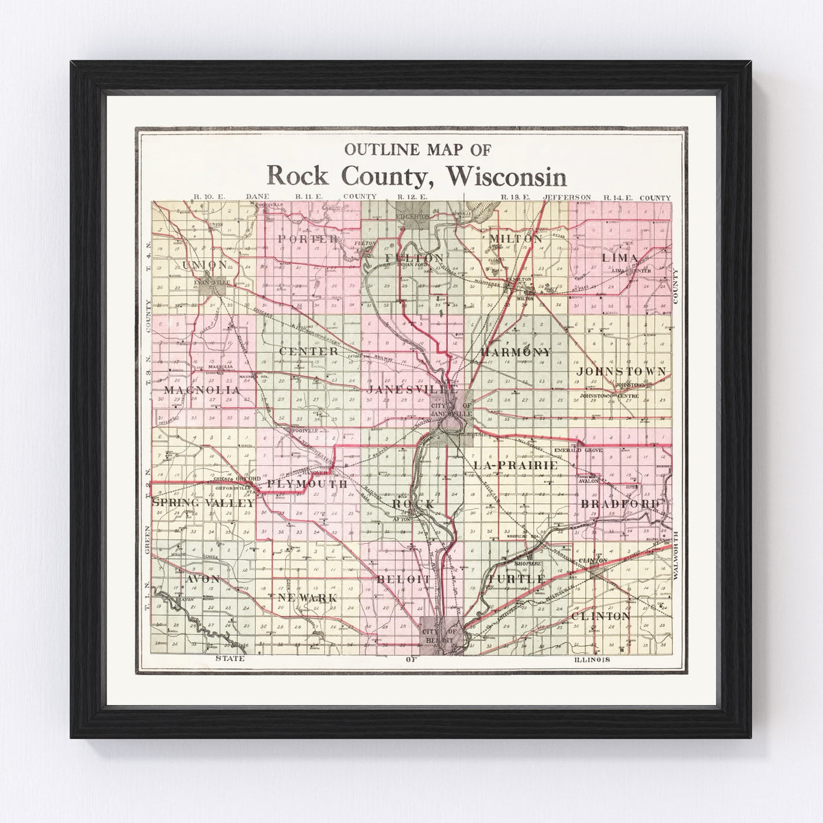 Rock County Vintage Map 1917