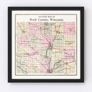 Rock County Vintage Map 1917