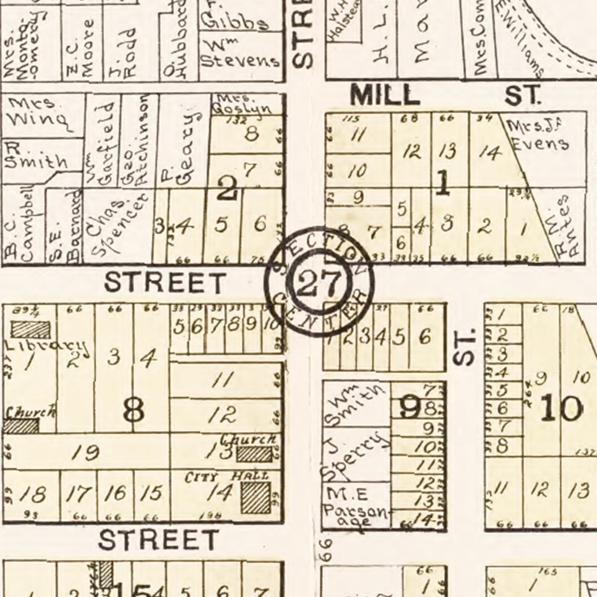 Restored historic details from the 1917 city map of Evansville, Wisconsin