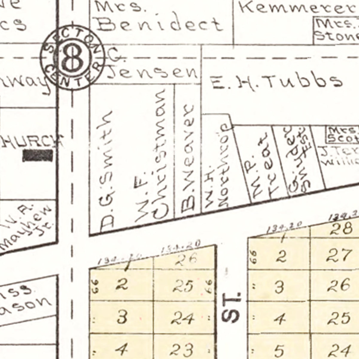 Restored historic details from the 1917 city map of Clinton, Wisconsin