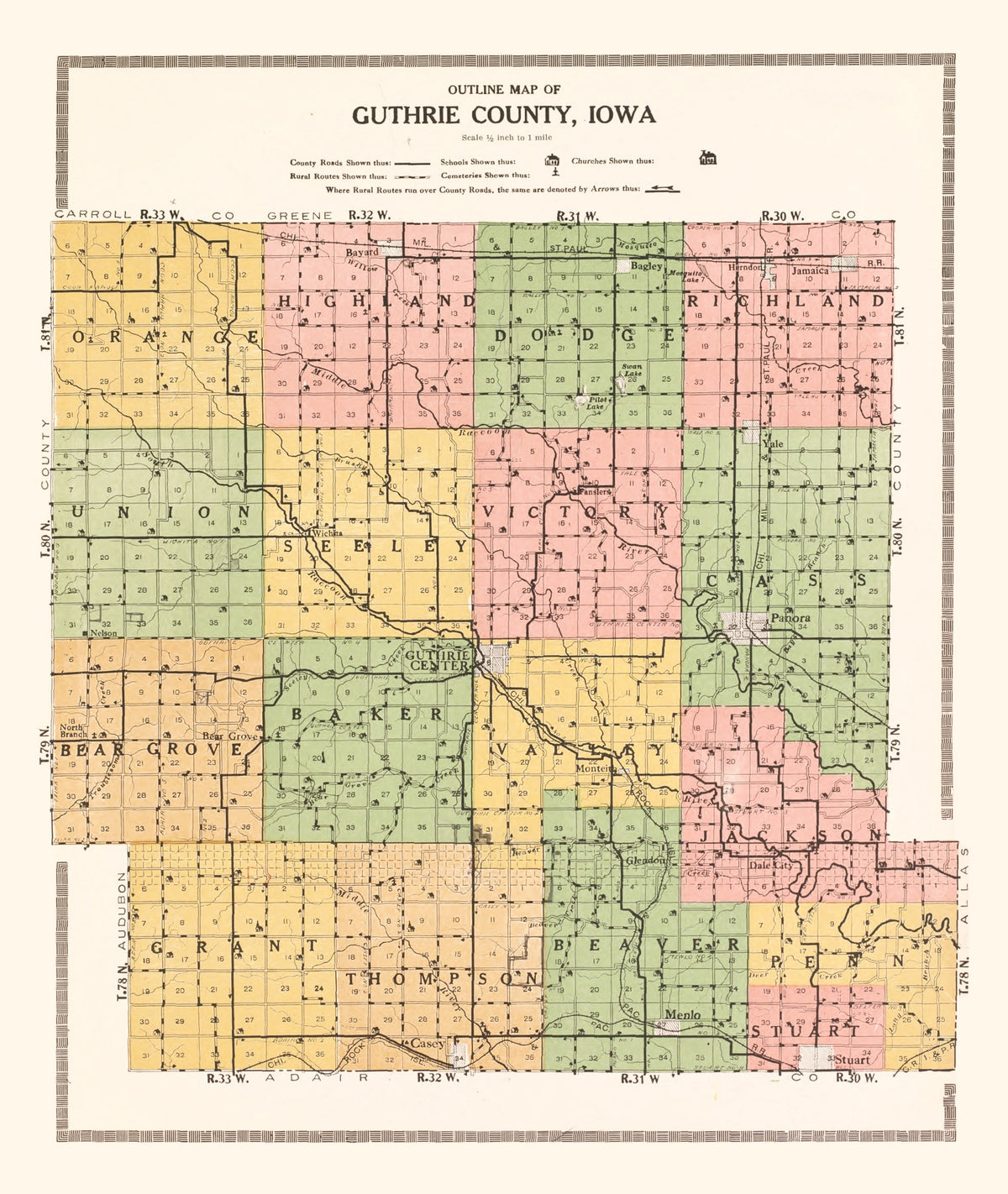 Preview of Vintage Map of Guthrie County, Iowa 1917