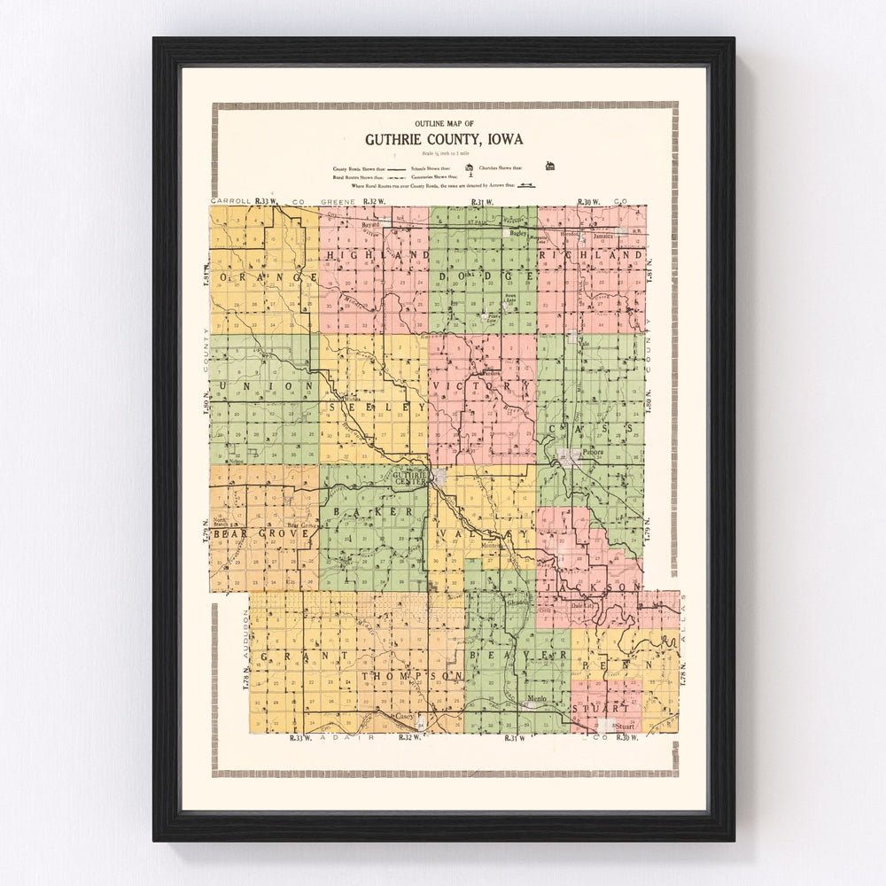 Guthrie County Vintage Map 1917
