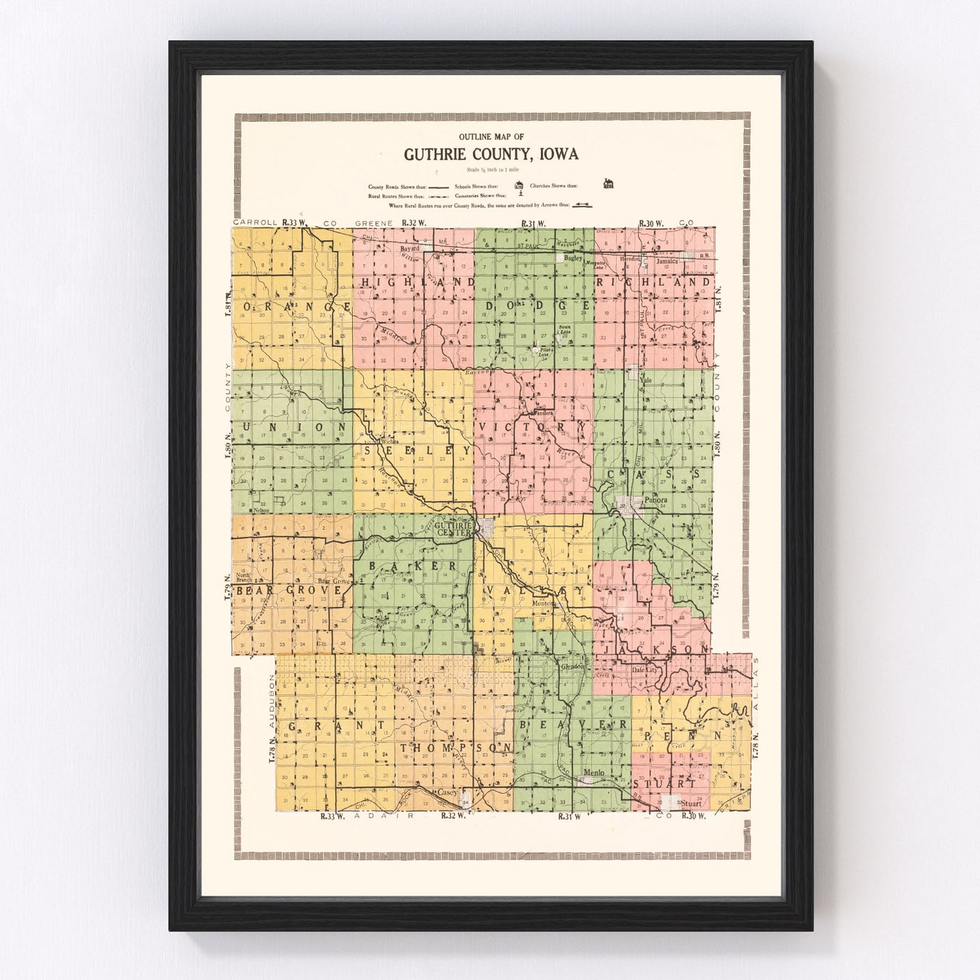 Guthrie County Vintage Map 1917