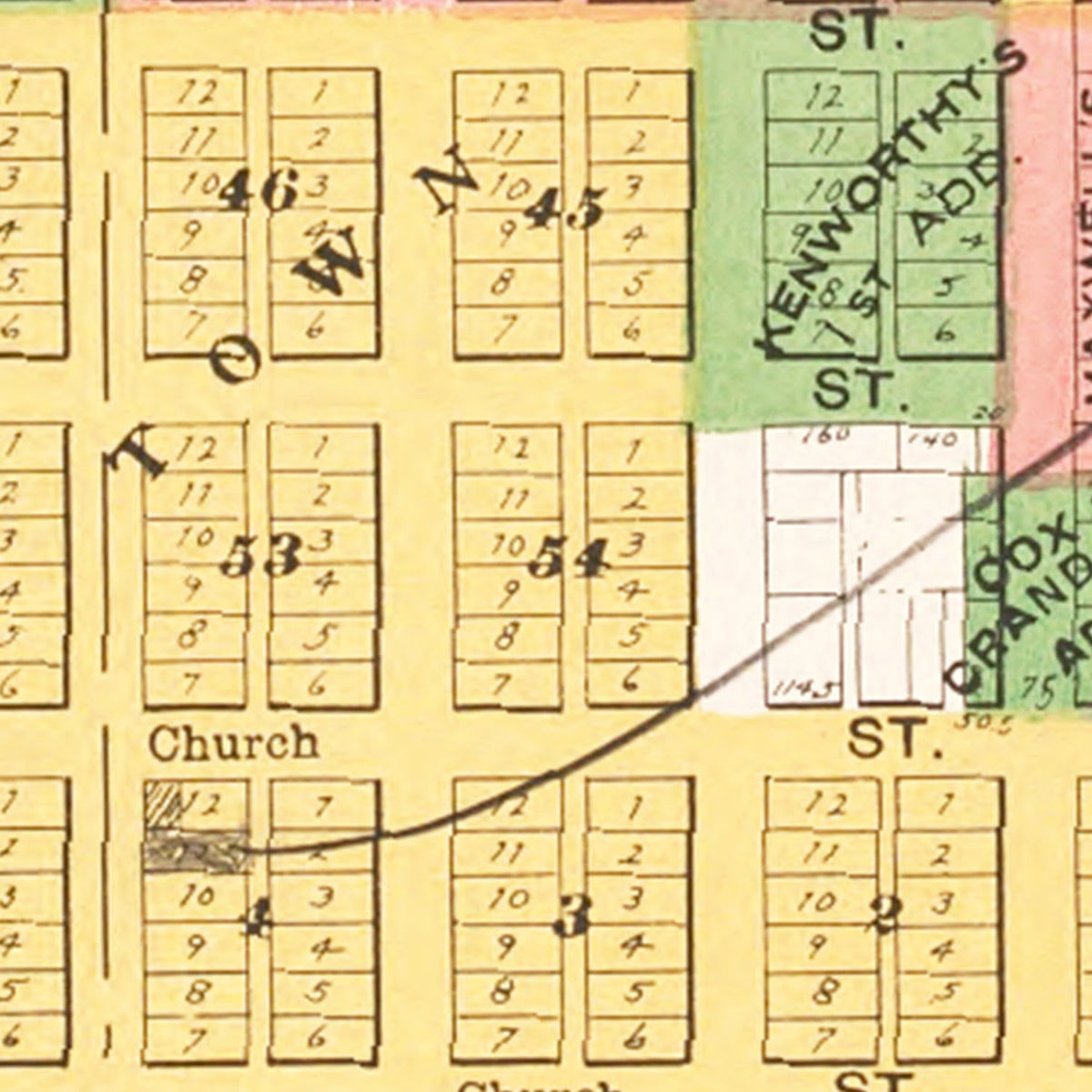 Restored historic details from the 1917 city map of Stuart, Iowa