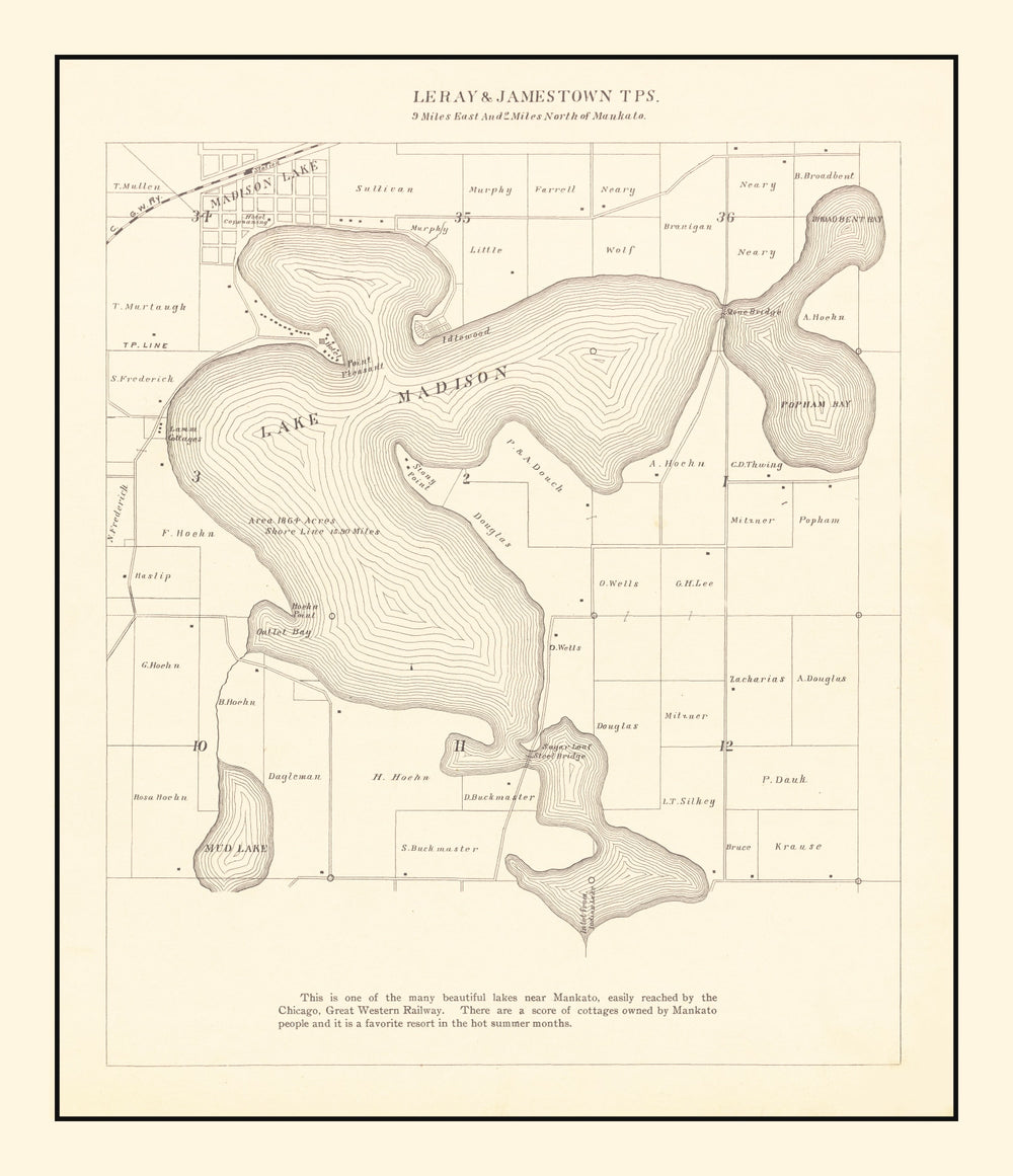 Vintage Lake Madison, MN Map 1921 print style example