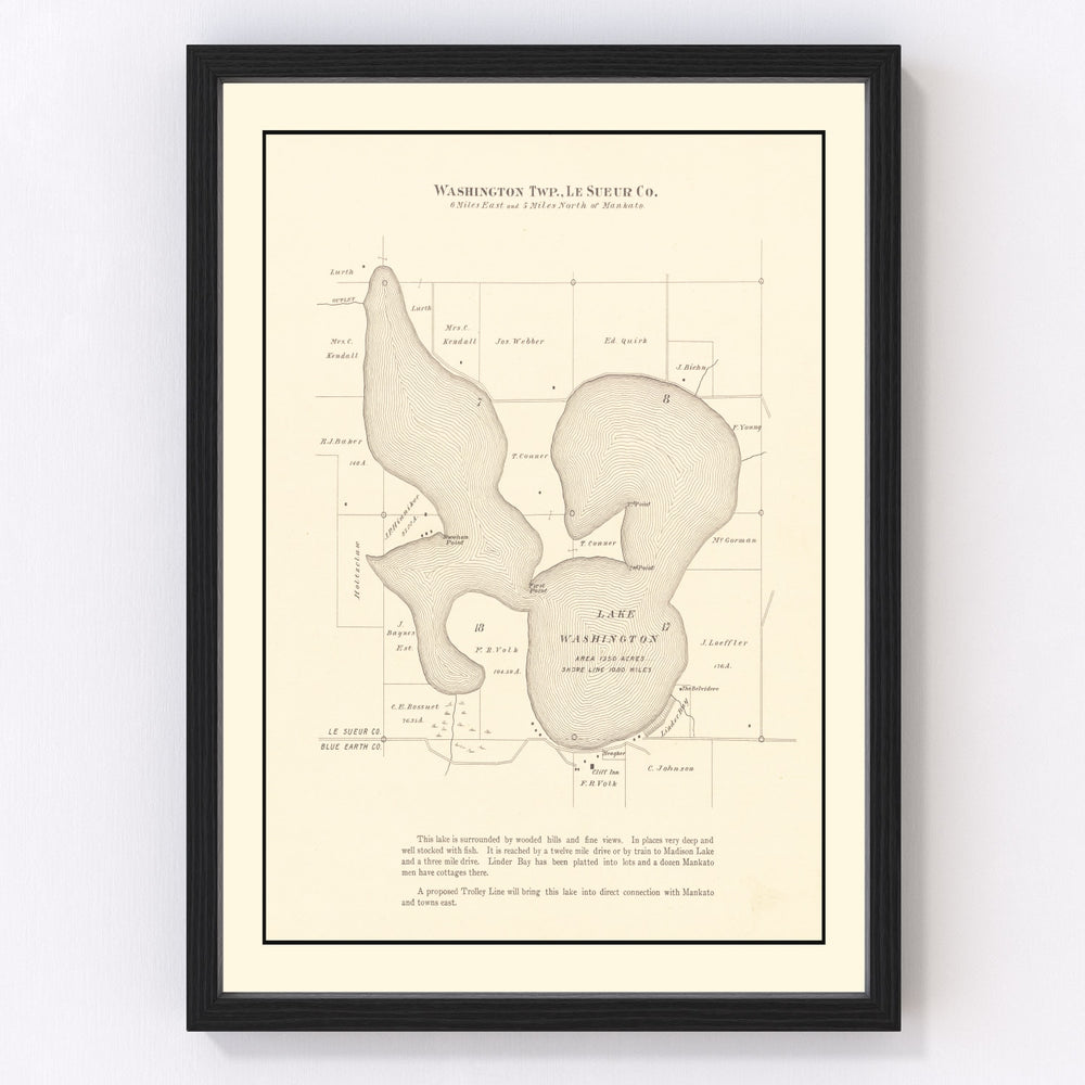 Lake Washington Vintage Map 1921