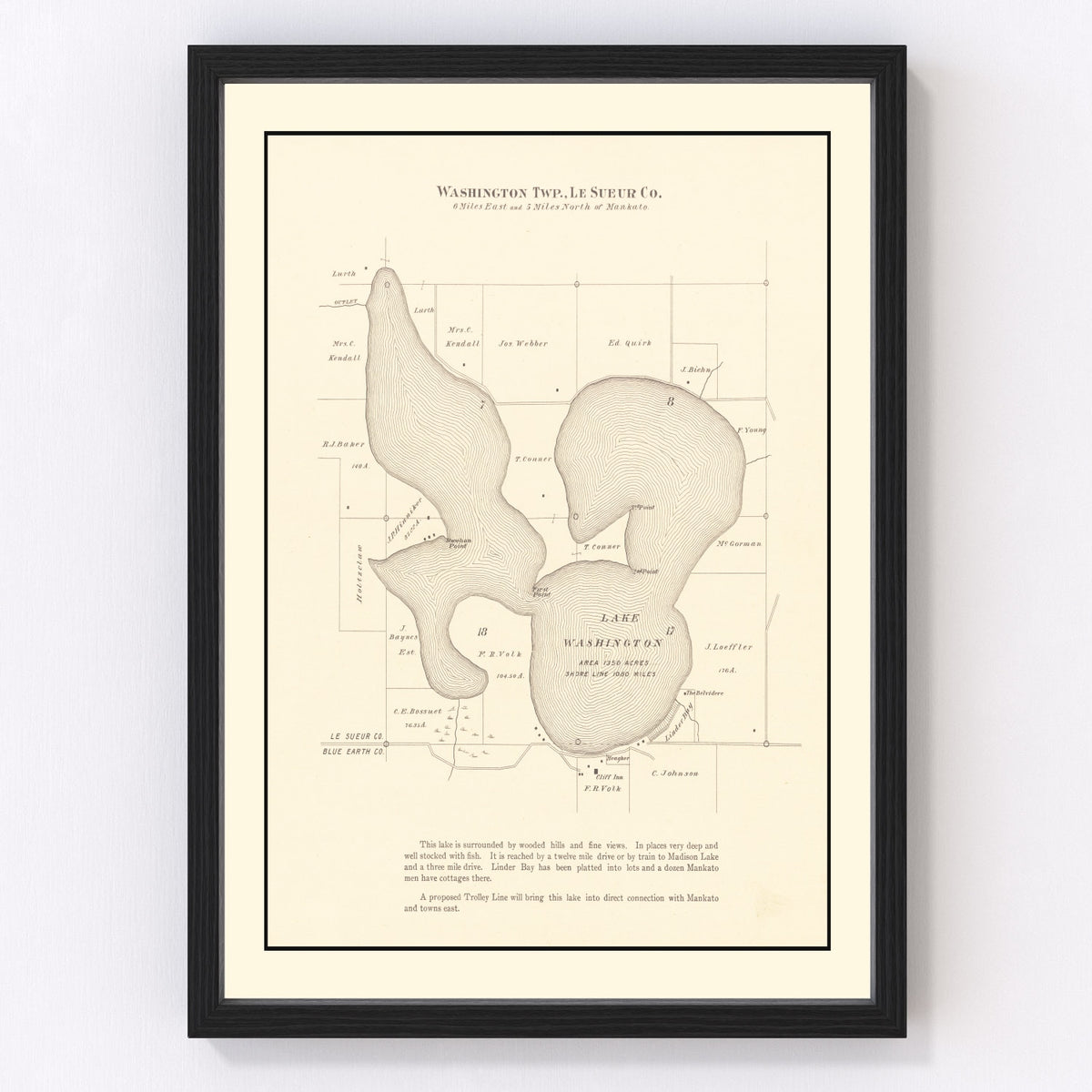 Lake Washington Vintage Map 1921