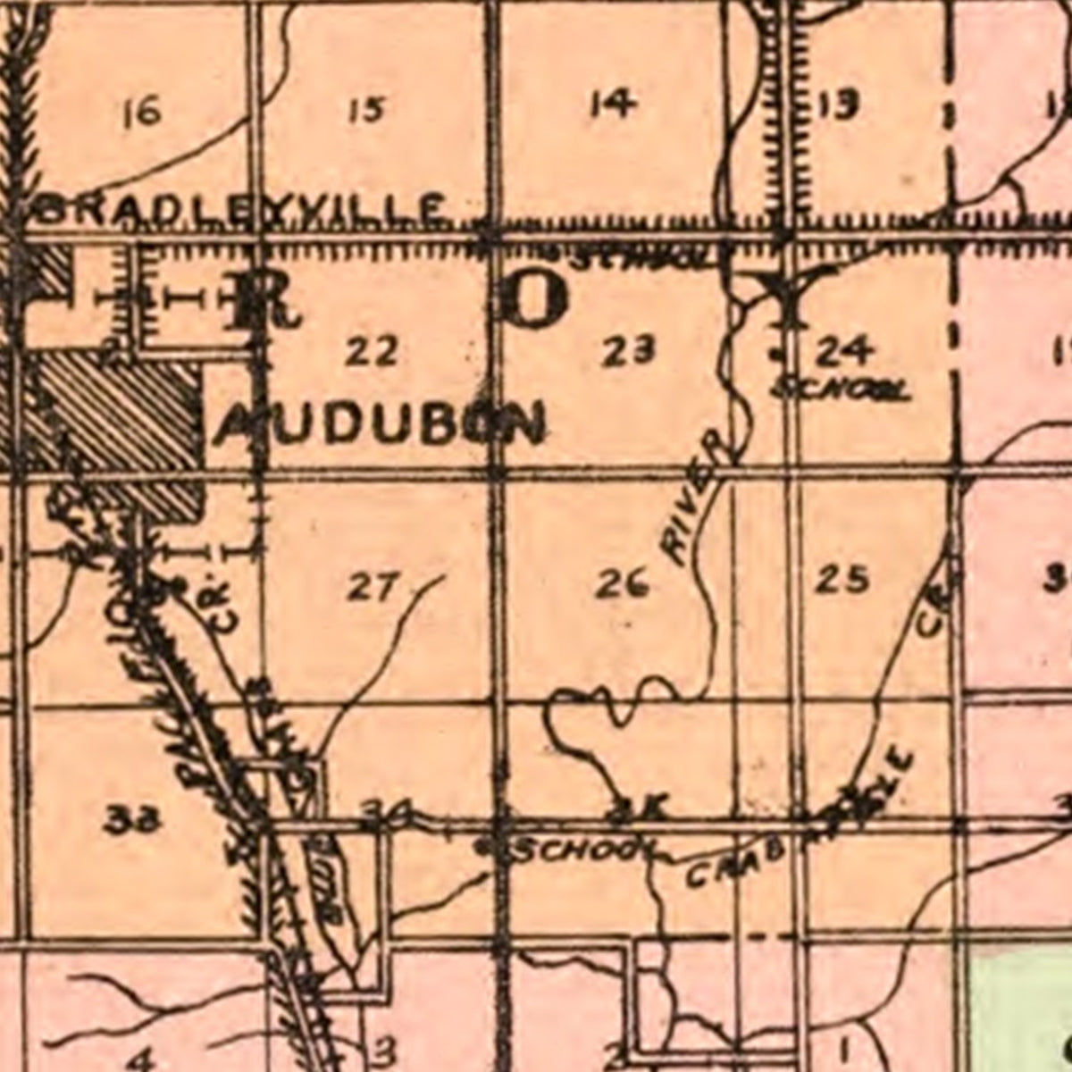 Restored historic details from the 1921 county map of Audobon County, Iowa