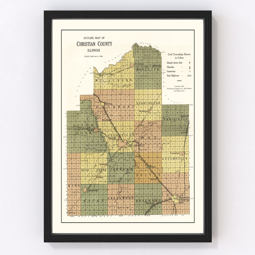 Christian County Vintage Map 1924
