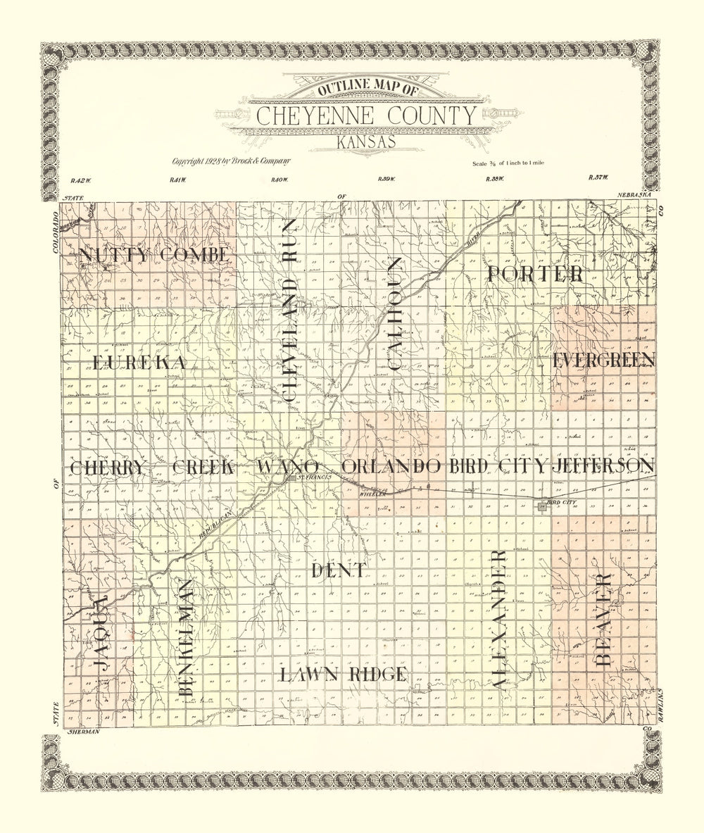 Vintage Map of Cheyenne County, Kansas 1928 print style example