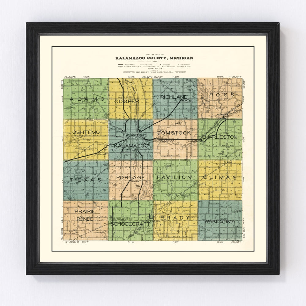 Kalamazoo County Vintage Map 1928
