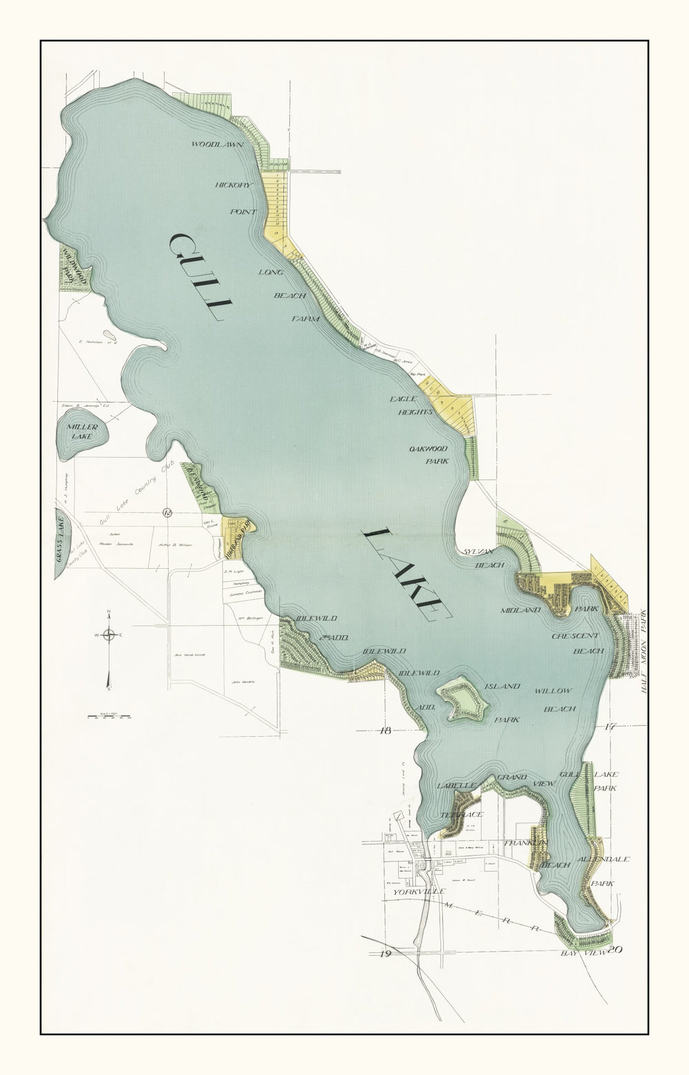 Vintage Gull Lake, MI Map 1928 print style example