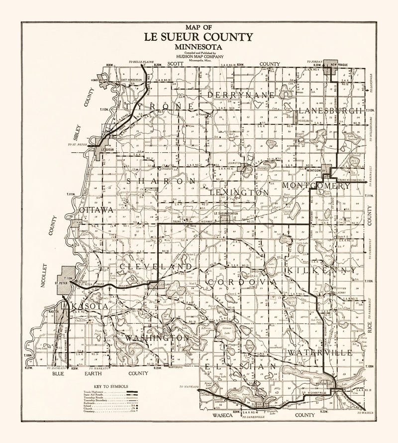 Size comparison using Vintage Map of Le Sueur County, Minnesota 1928