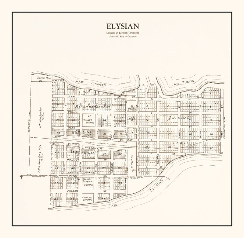 Size comparison using Vintage Map of Elysian, Minnesota 1928