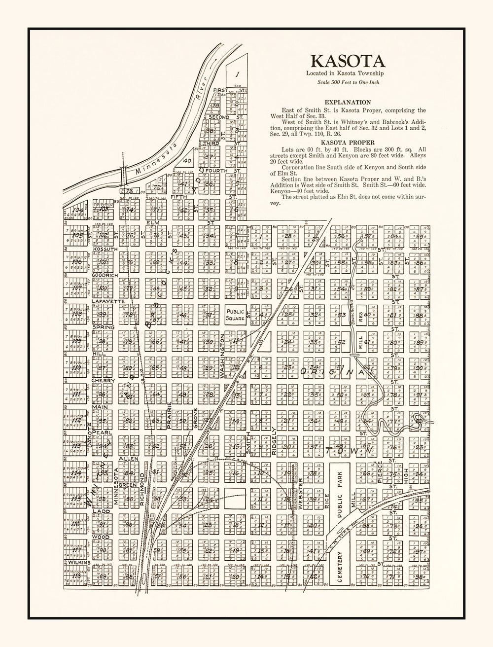 Vintage Map of Kasota, Minnesota 1928 print style example