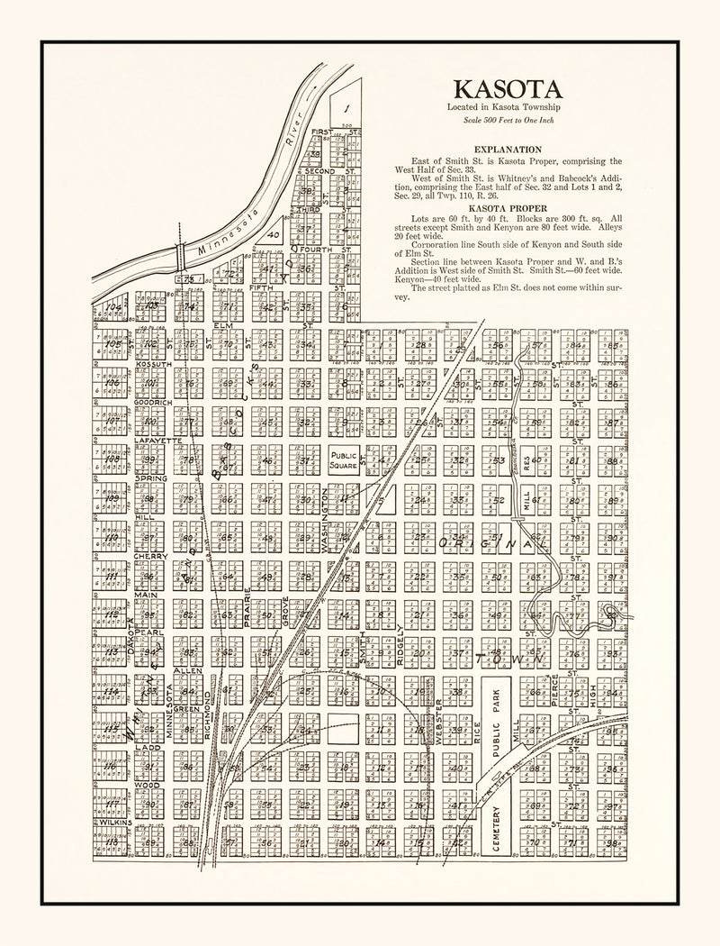 Size comparison using Vintage Map of Kasota, Minnesota 1928