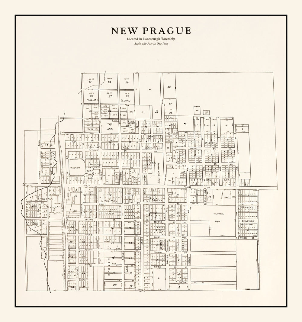 Vintage Map of New Prague, Minnesota 1928 print style example