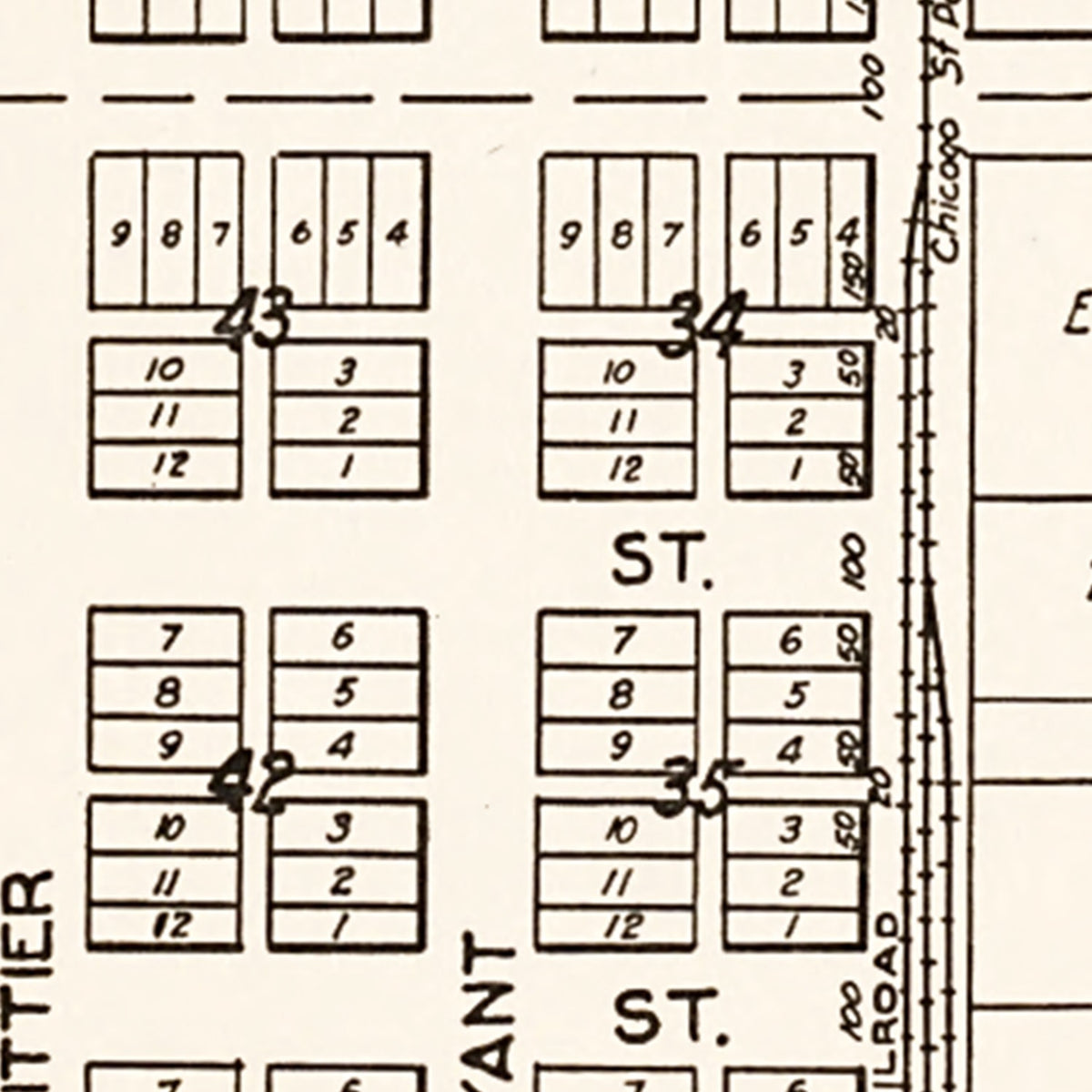 Restored historic details from the 1928 city map of Ottawa, Minnesota