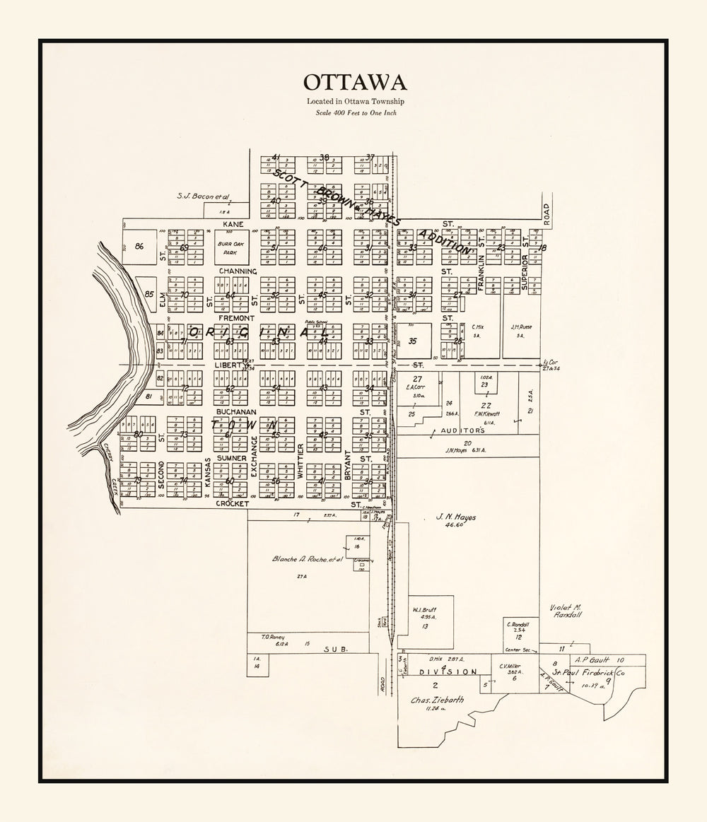 Vintage Map of Ottawa, Minnesota 1928 print style example