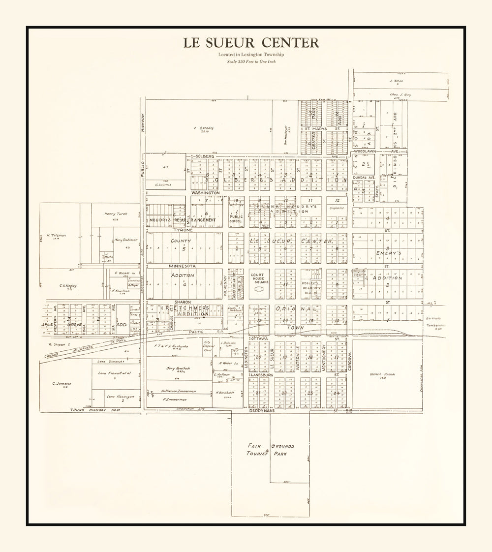 Vintage Map of Le Sueur Center, Minnesota 1928 print style example