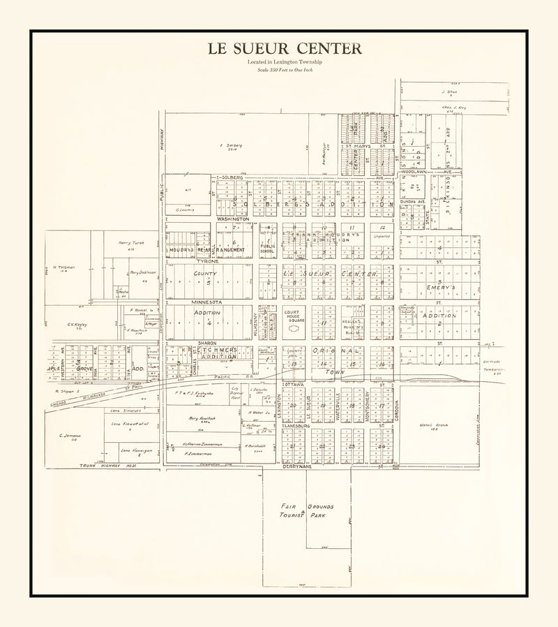 Size comparison using Vintage Map of Le Sueur Center, Minnesota 1928