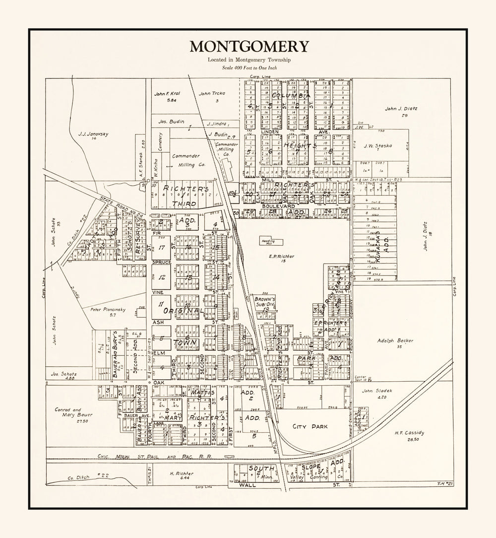 Vintage Map of Montgomery, Minnesota 1928 print style example