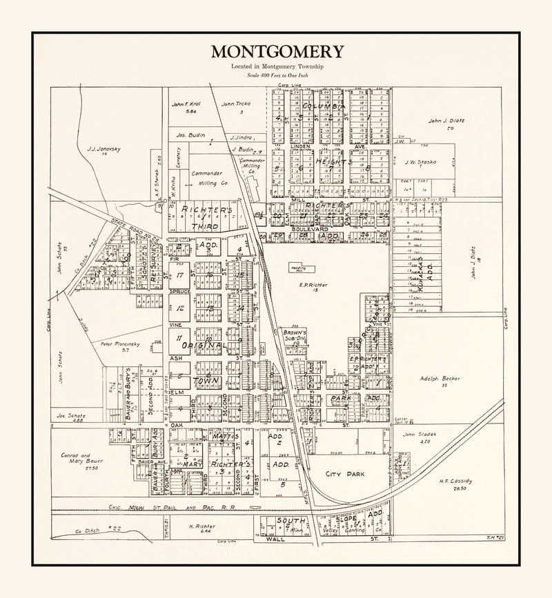 Size comparison using Vintage Map of Montgomery, Minnesota 1928