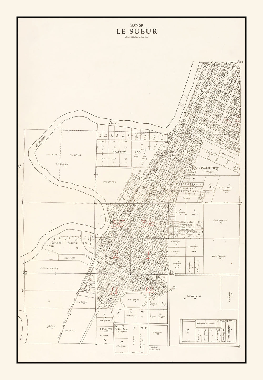 Vintage Map of Le Sueur, Minnesota 1928 print style example