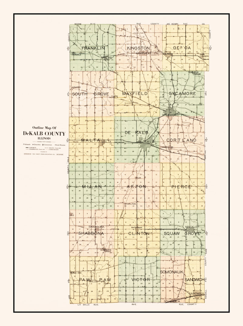 Size comparison using Vintage Map of De Kalb County, Illinois 1929