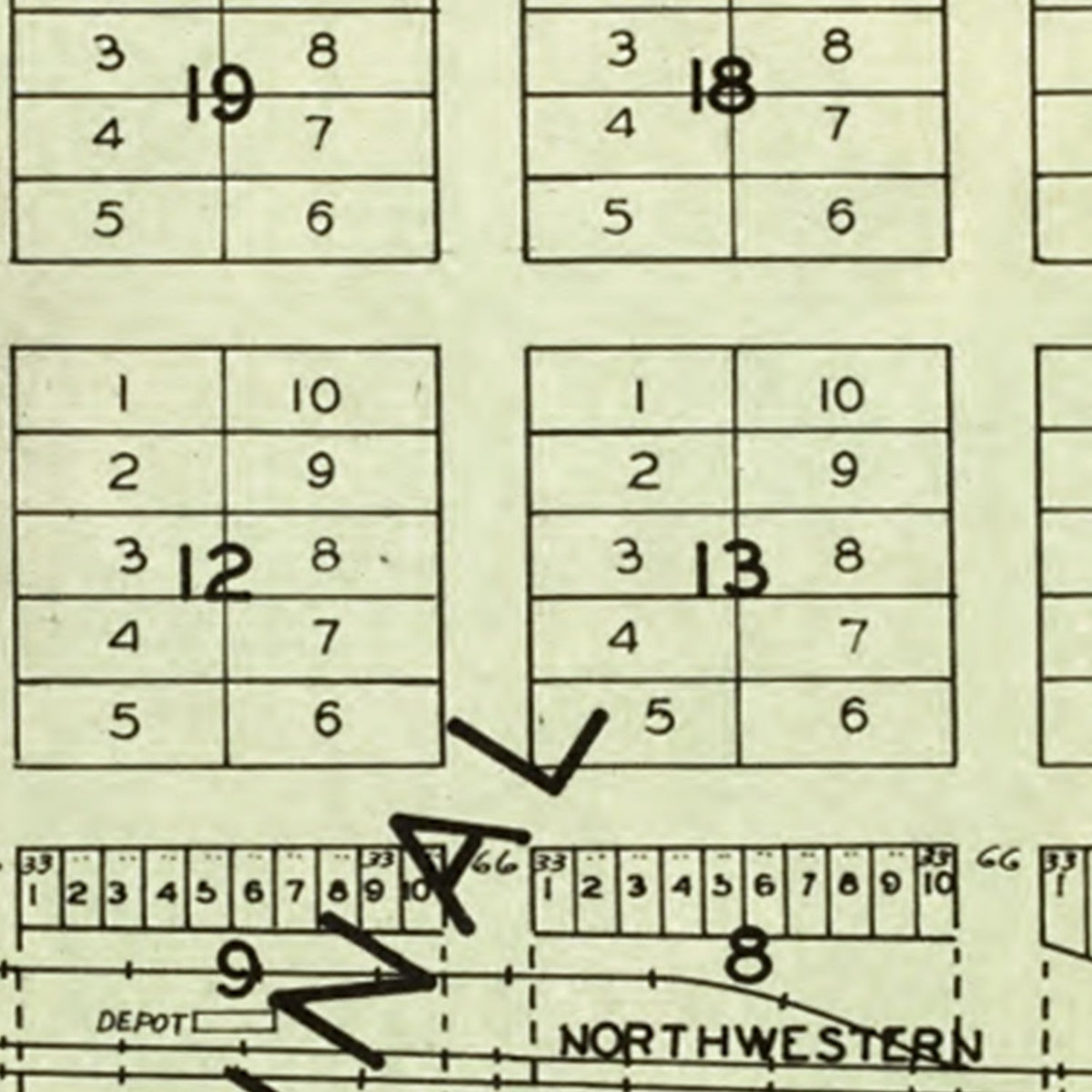 Restored historic details from the 1929 city map of Malta, Illinois
