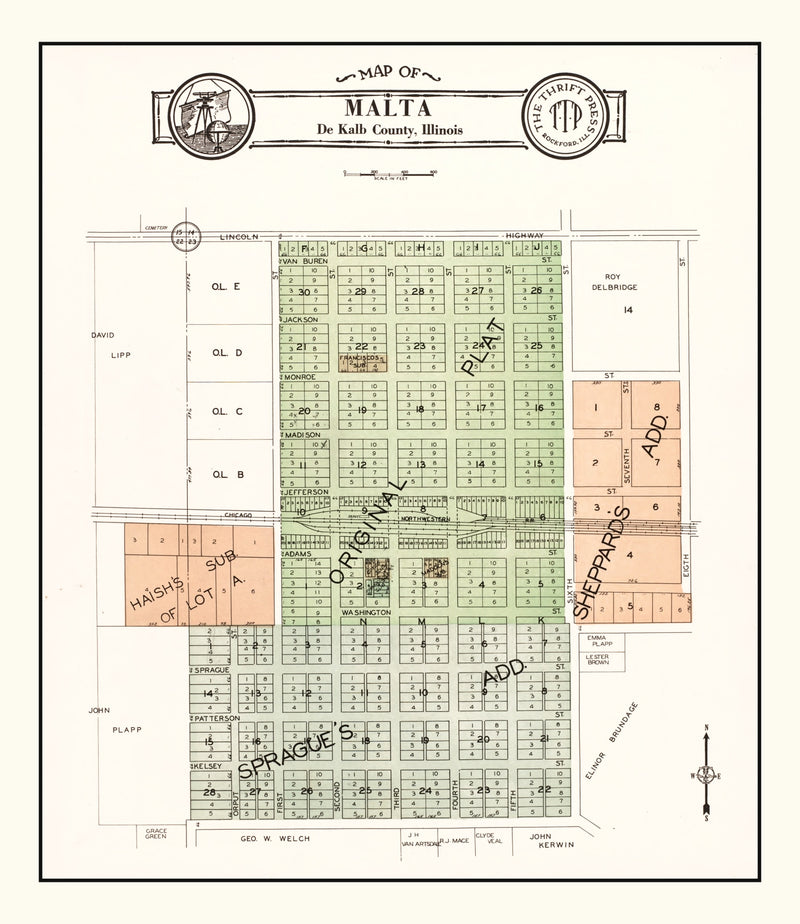 Size comparison using Vintage Map of Malta, Illinois 1929