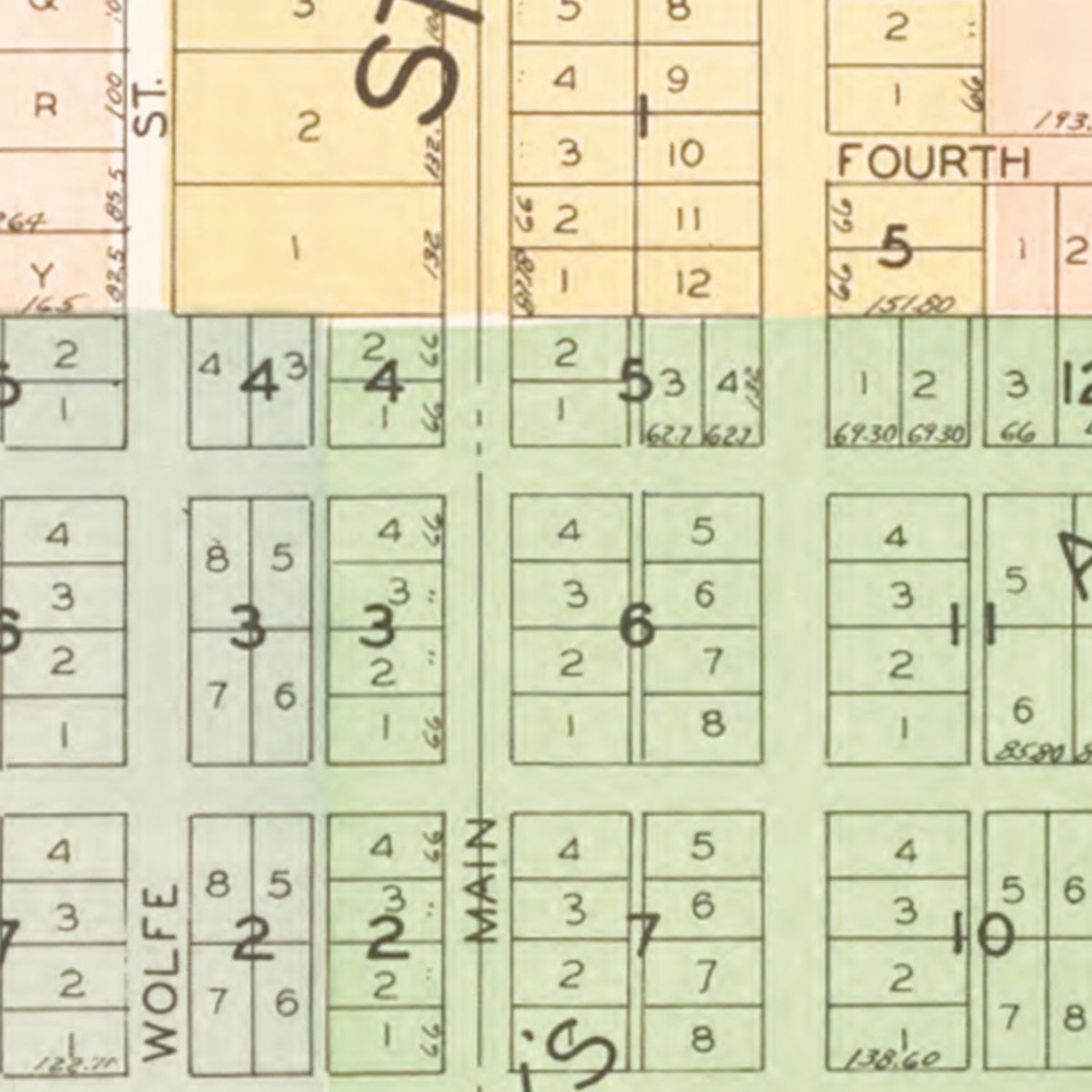 Restored historic details from the 1929 city map of Sandwich, Illinois