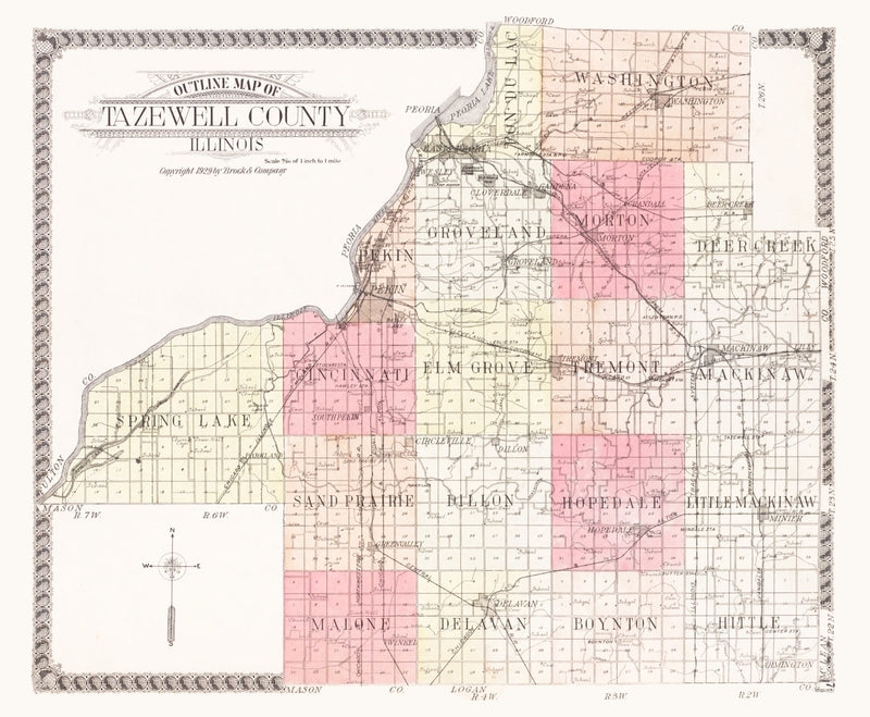 Size comparison using Vintage Map of Tazewell County, Illinois 1929