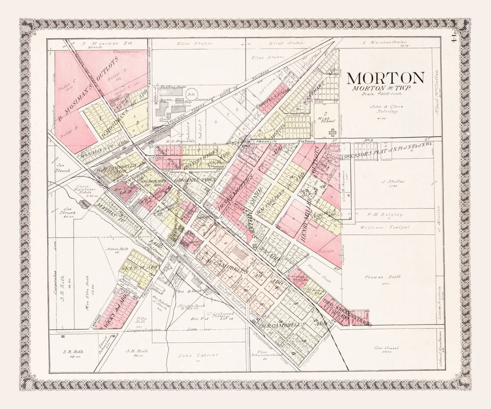 Vintage Map of Morton, Illinois 1929 print style example